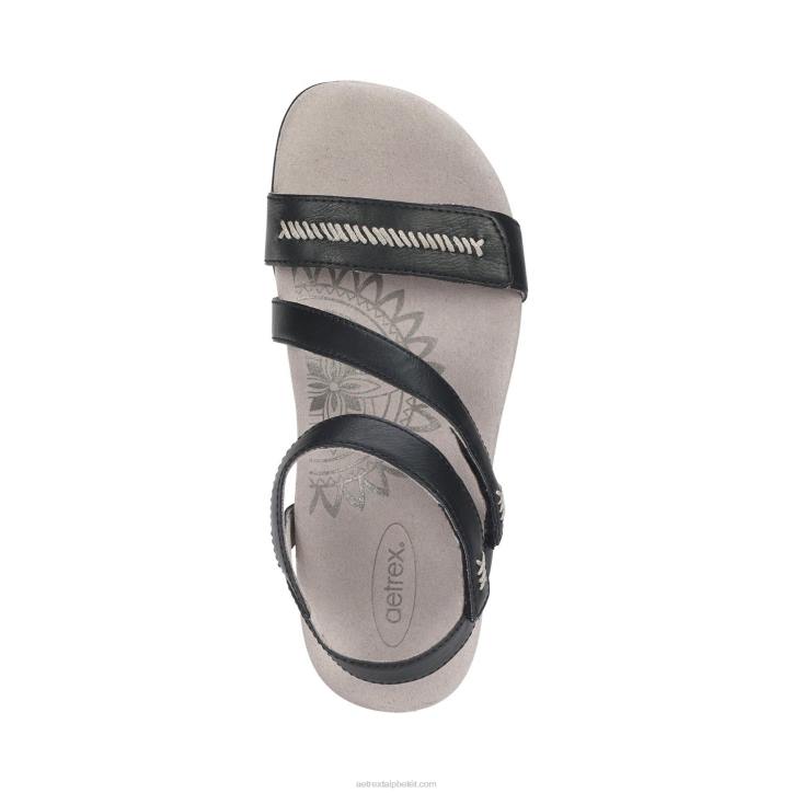 nők fekete Aetrex Gabby állítható negyed pántos szandál XH4410